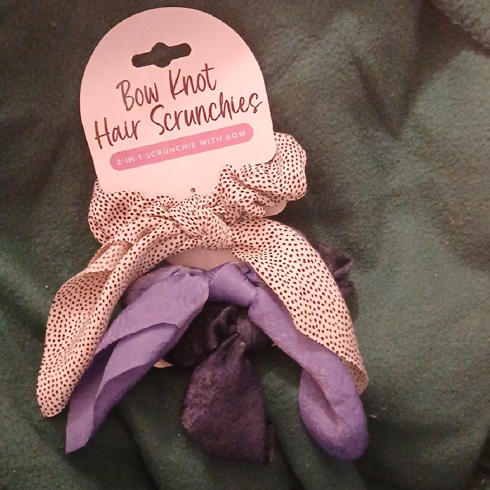 Bow Knot Hair Scrunchies - Purple and White 3 pc set